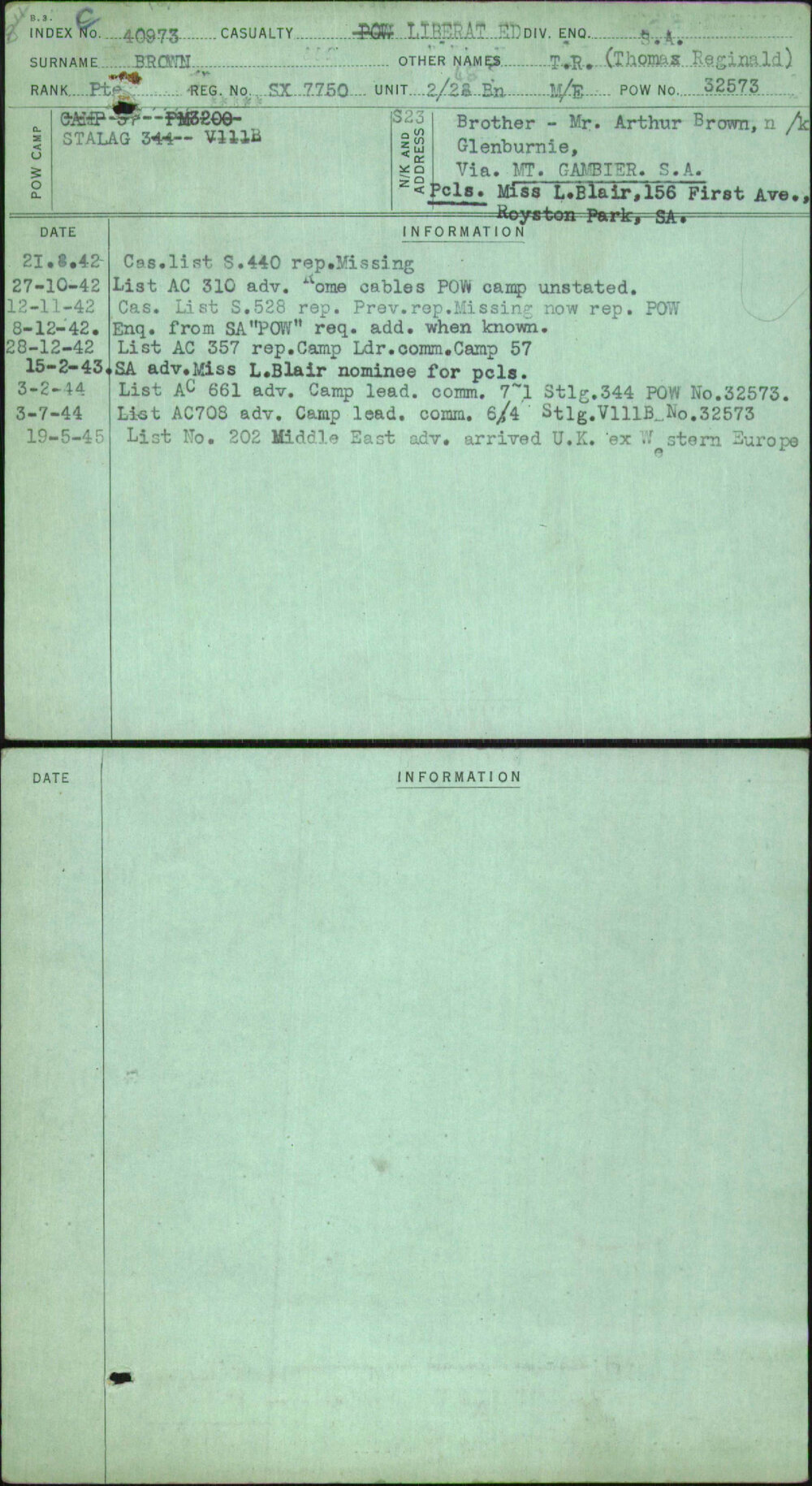 Brown, T R (Thomas Reginald), SX7750