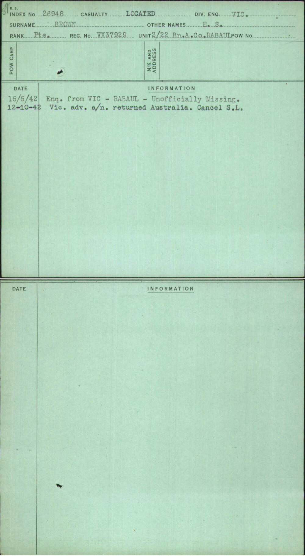 Brown, E S, VX37929