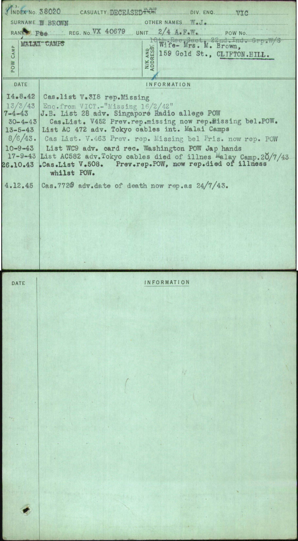Brown, W J, VX40679