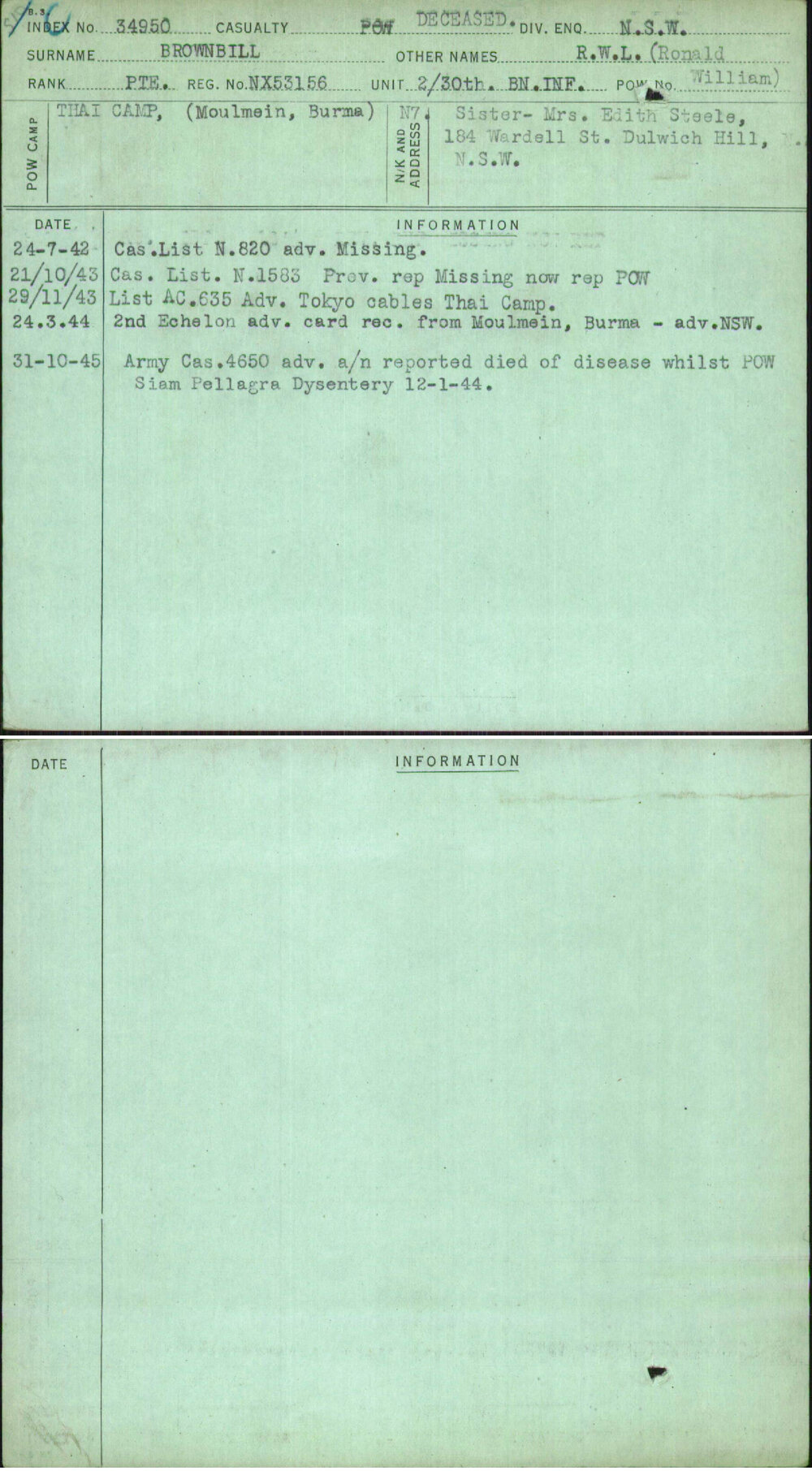 Brownbill, R W L (Ronald William), NX53156