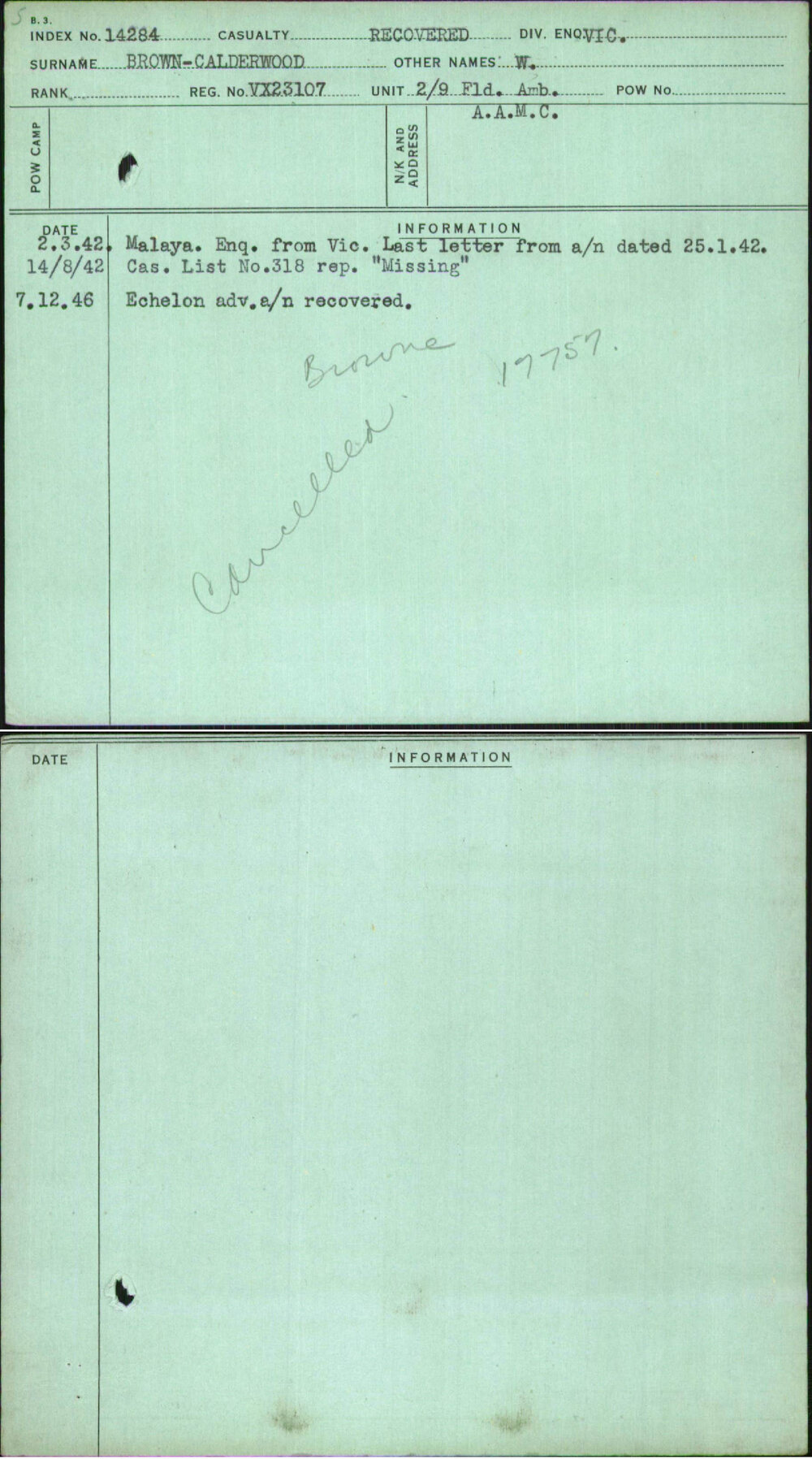 Brown-Calderwood, W, VX23107