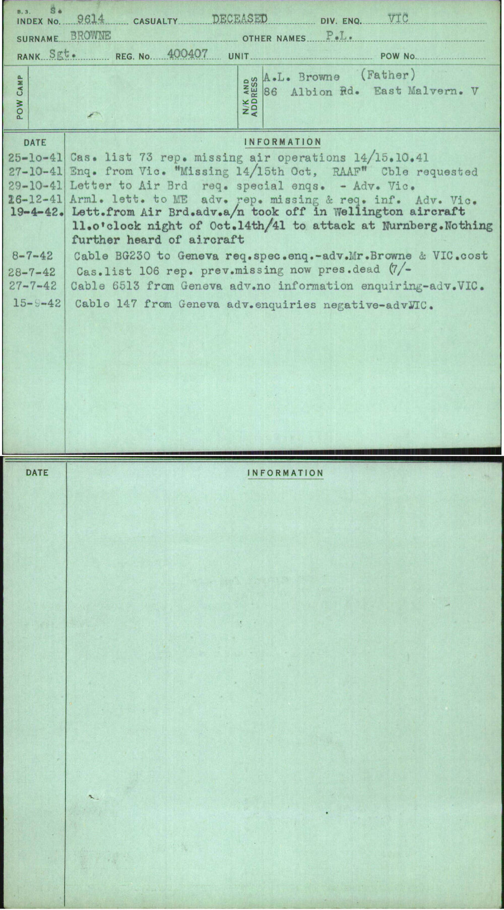 Browne, P L, 400407