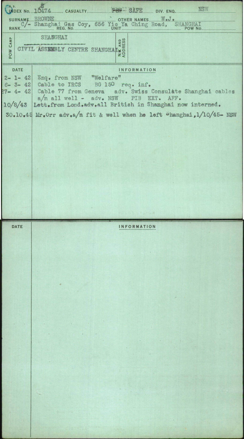 Browne, W J, [No Service Number]