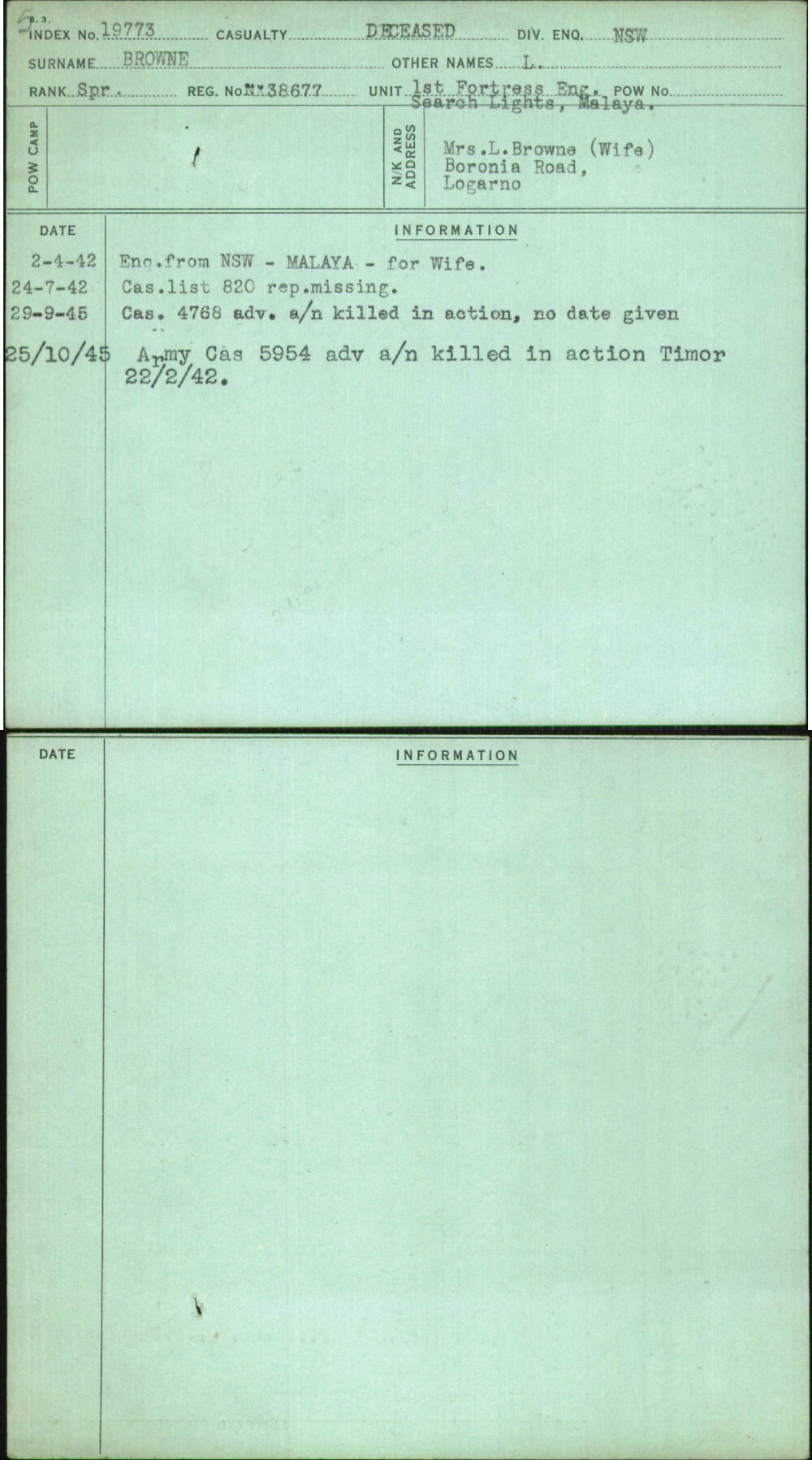 Browne, L, NX38677