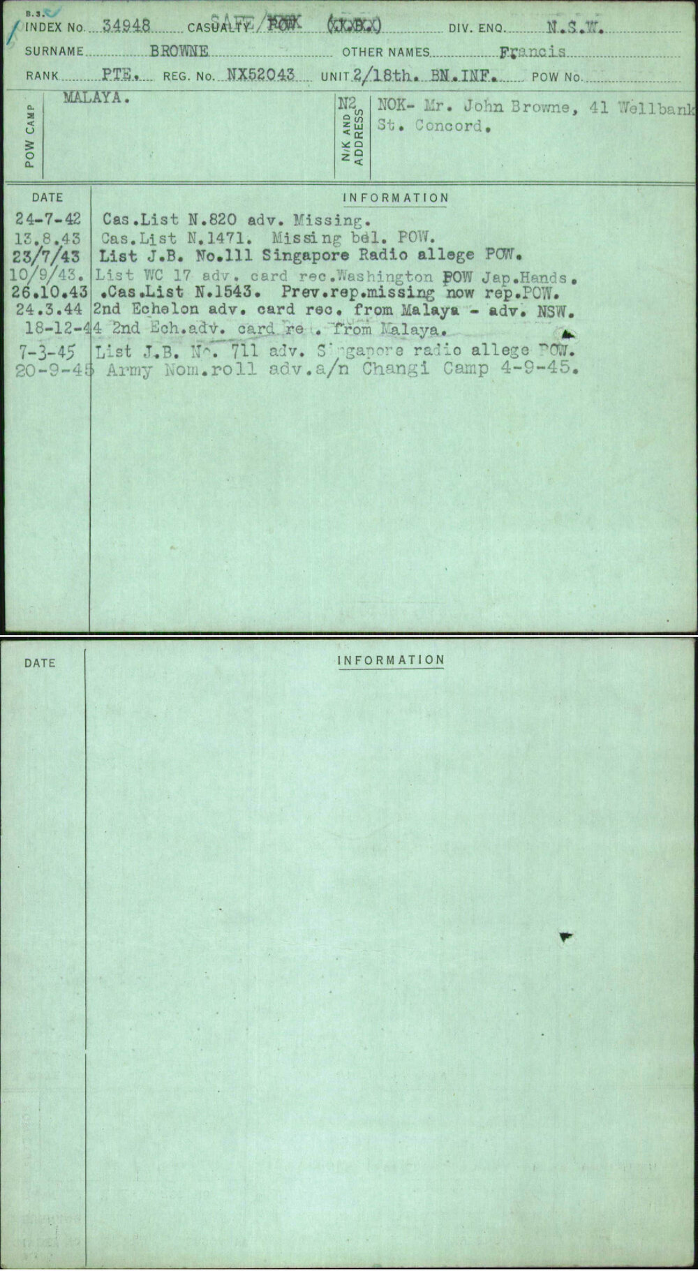 Browne, Francis, NX52043