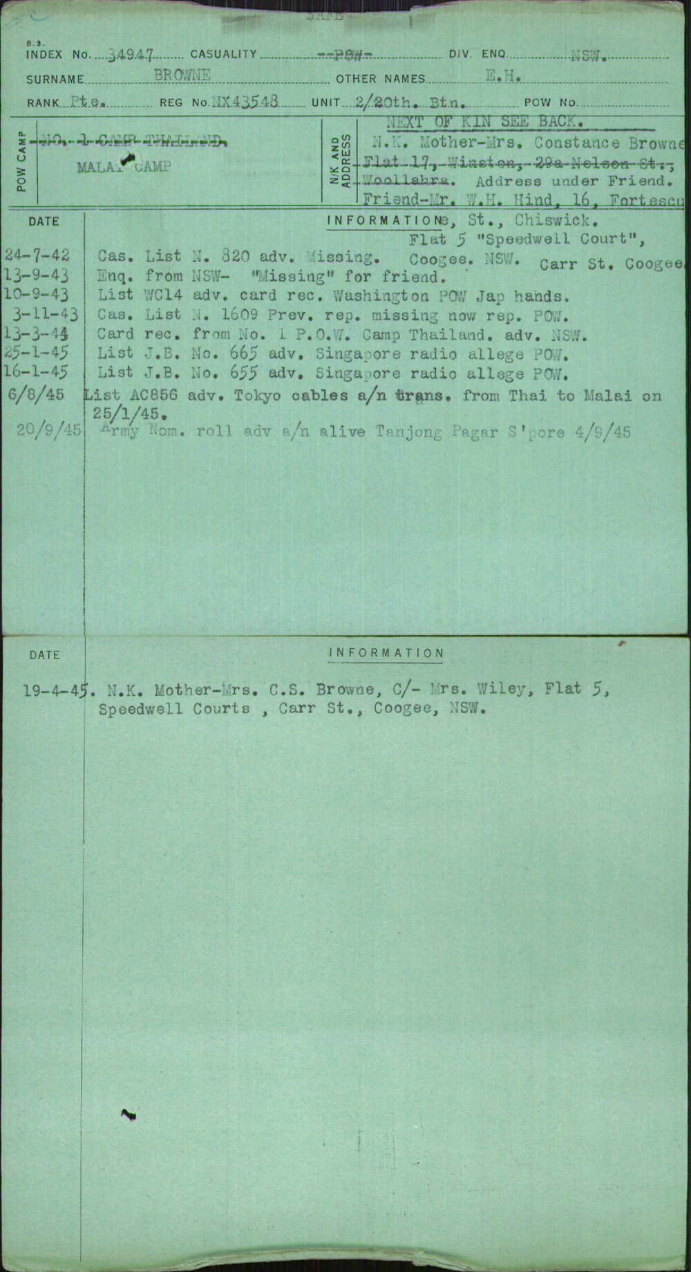 Browne, E H, NX43548