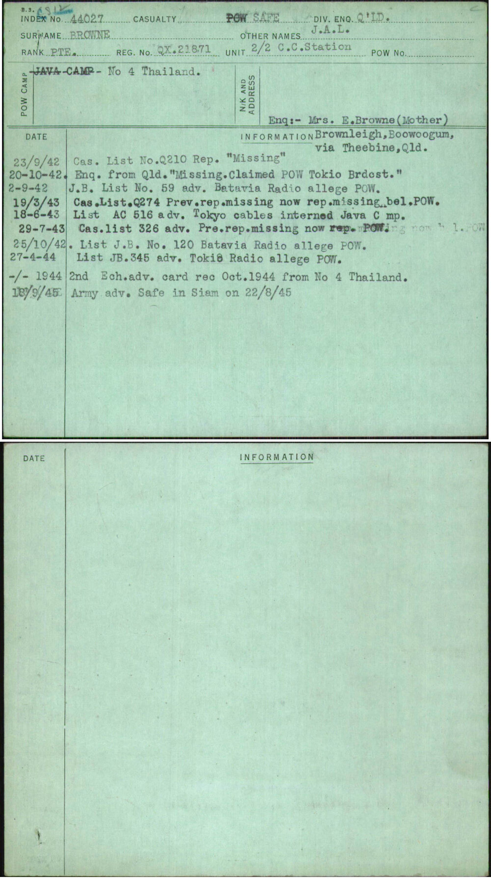 Browne, J A L, QX21871