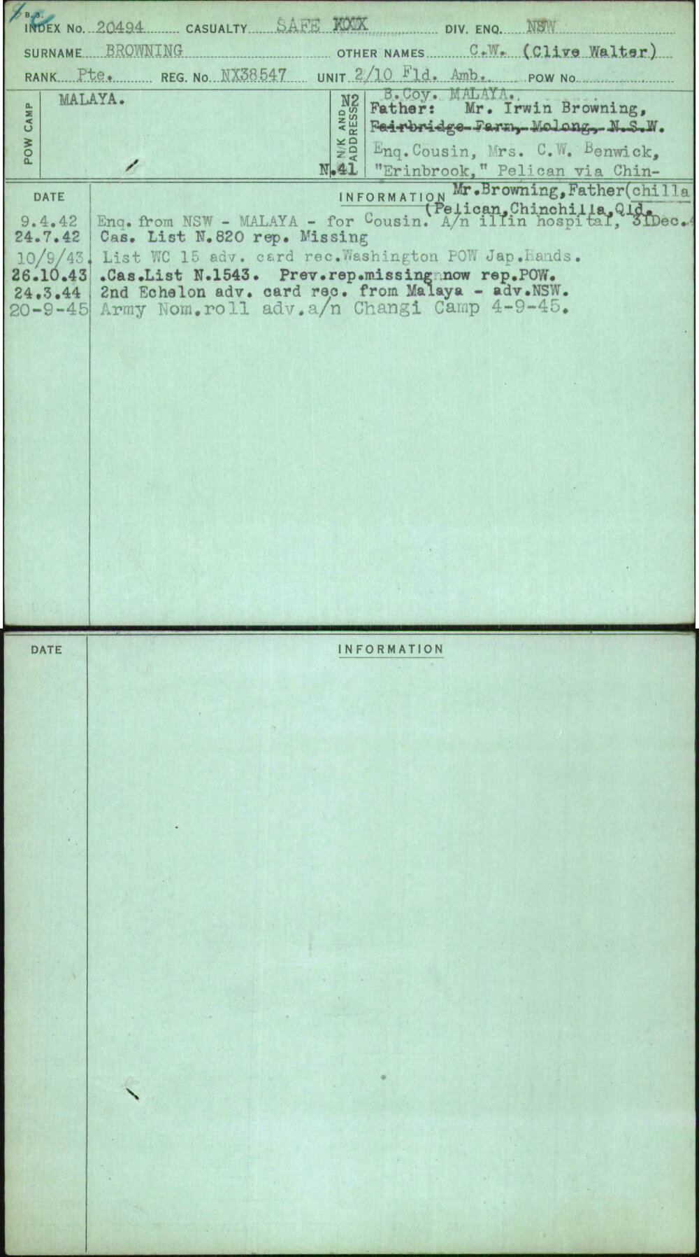 Browning, C W (Clive Walter), NX38547