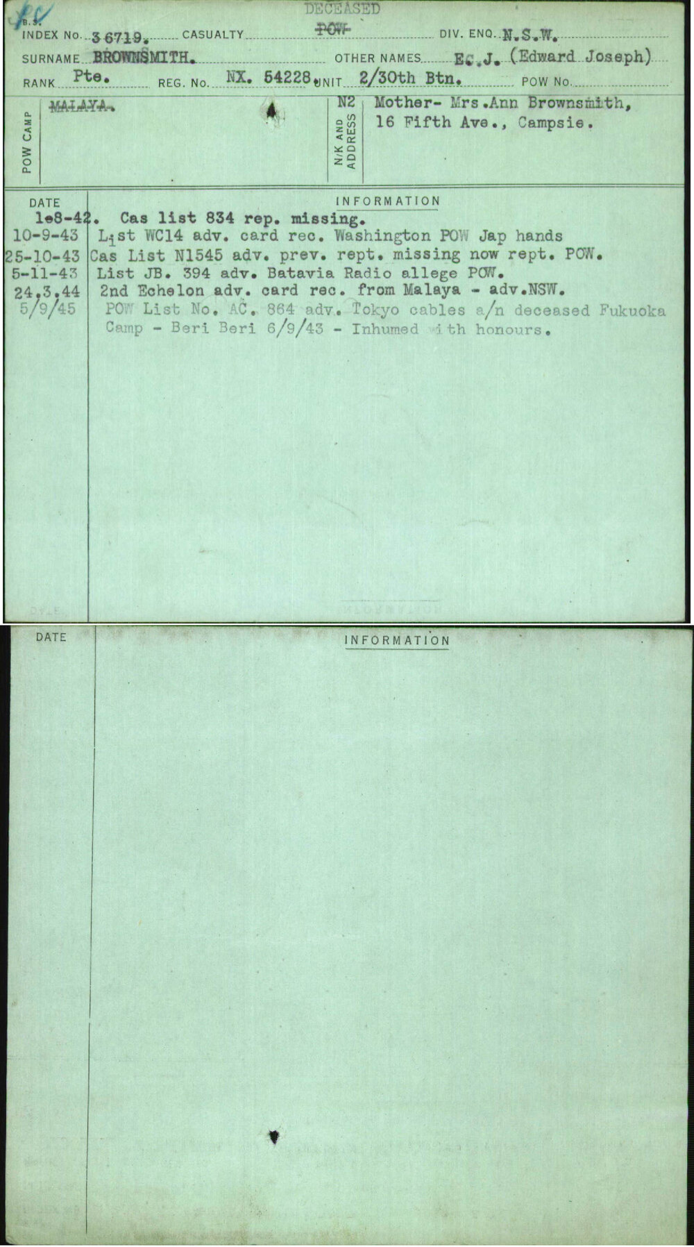 Brownsmith, E C J (Edward Joseph), NX54228