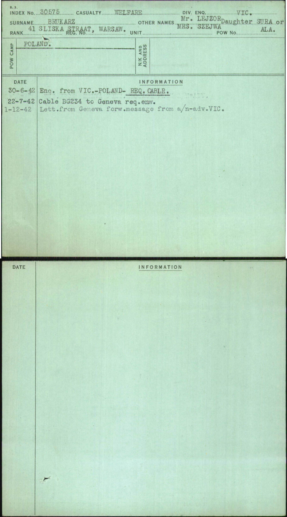 Brukarz, Mr Lejzor Daughter Sura Or Mrs Szejwa, [No Service Number]