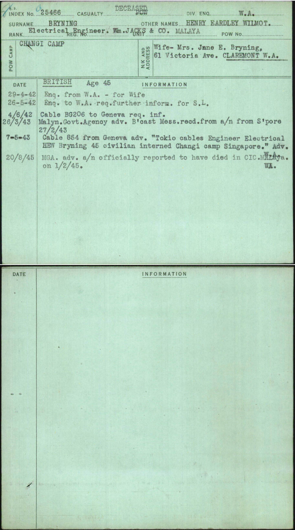 Bryning, Henry Eardley Wilmot, [No Service Number]