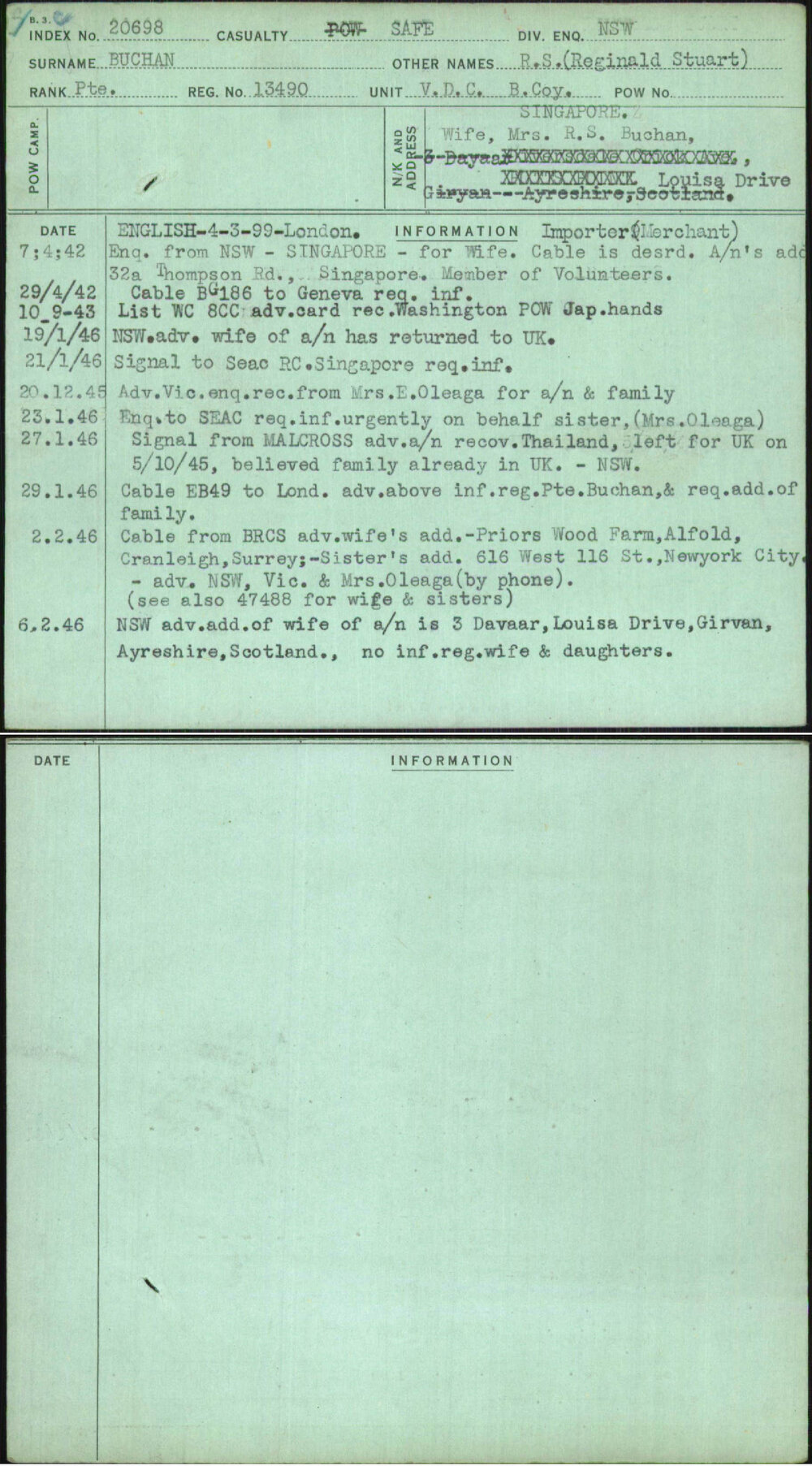 Buchan, R S (Reginald Stuart), 13490