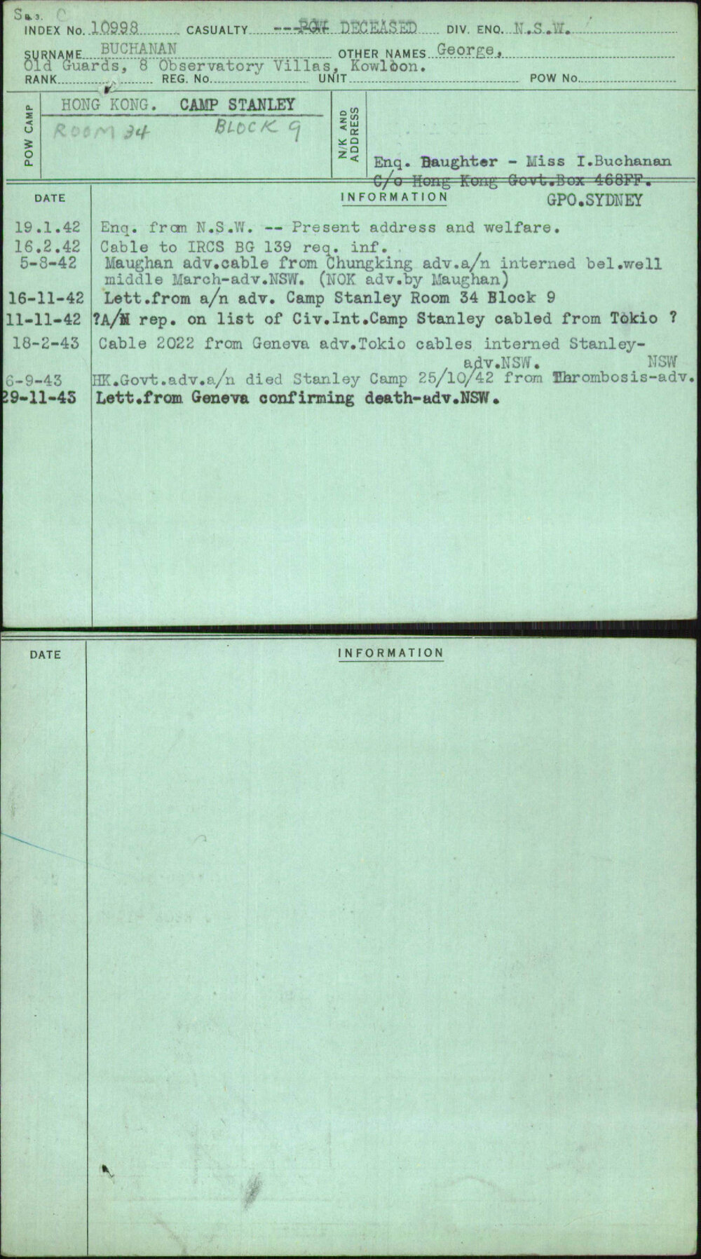 Buchanan, George, [No Service Number]