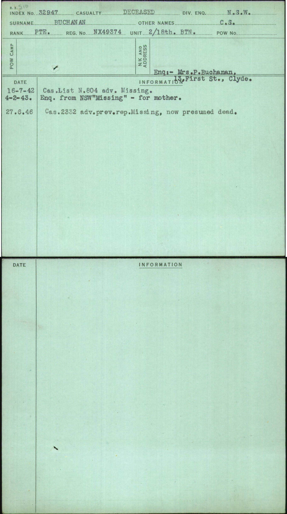 Buchanan, C S, NX49374