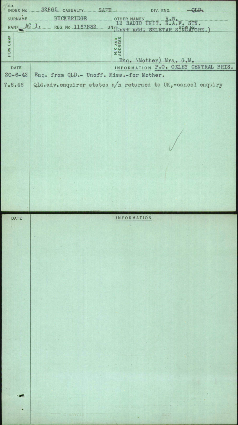 Buckeridge, R W, 1167832