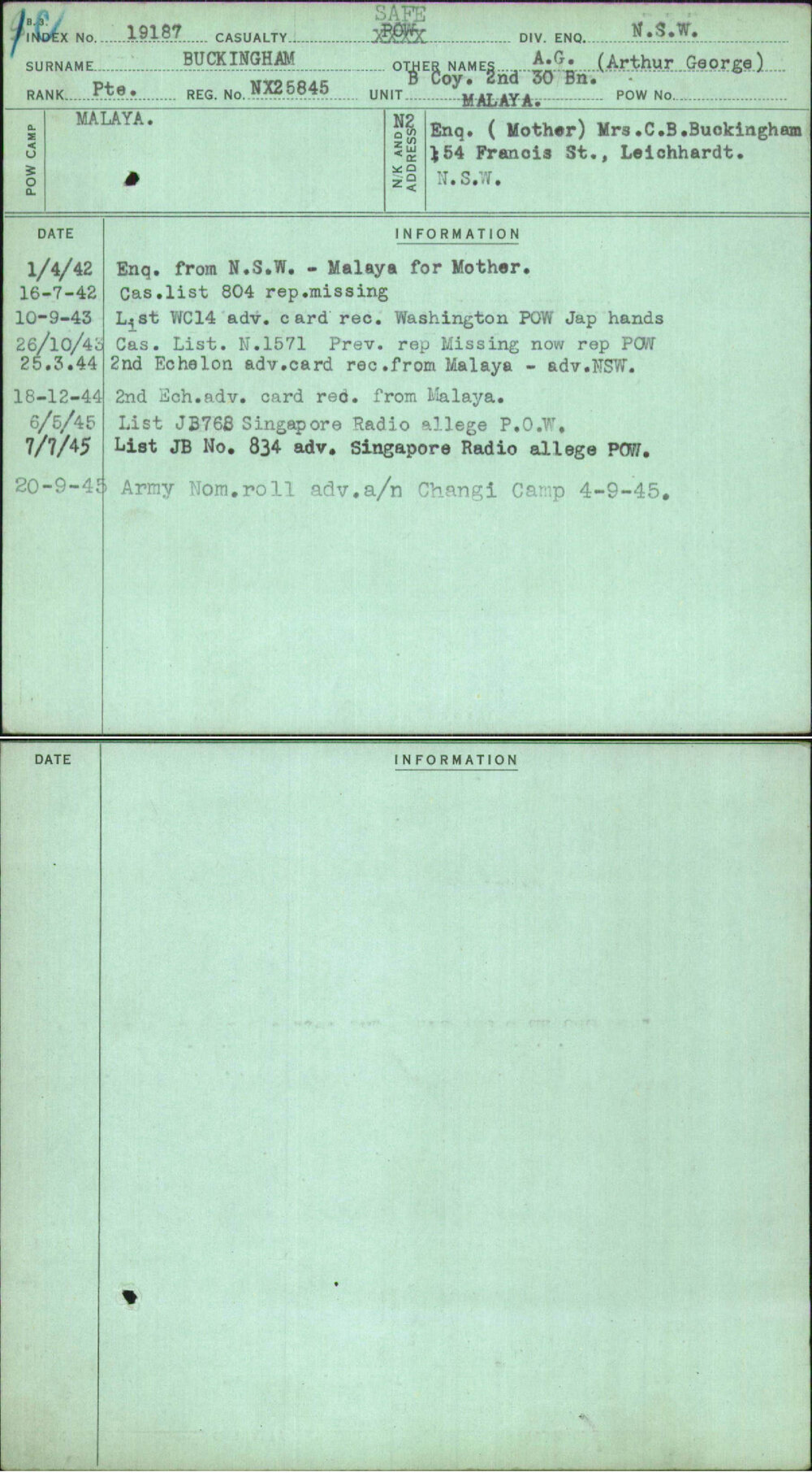 Buckingham, A G (Arthur George), NX25845