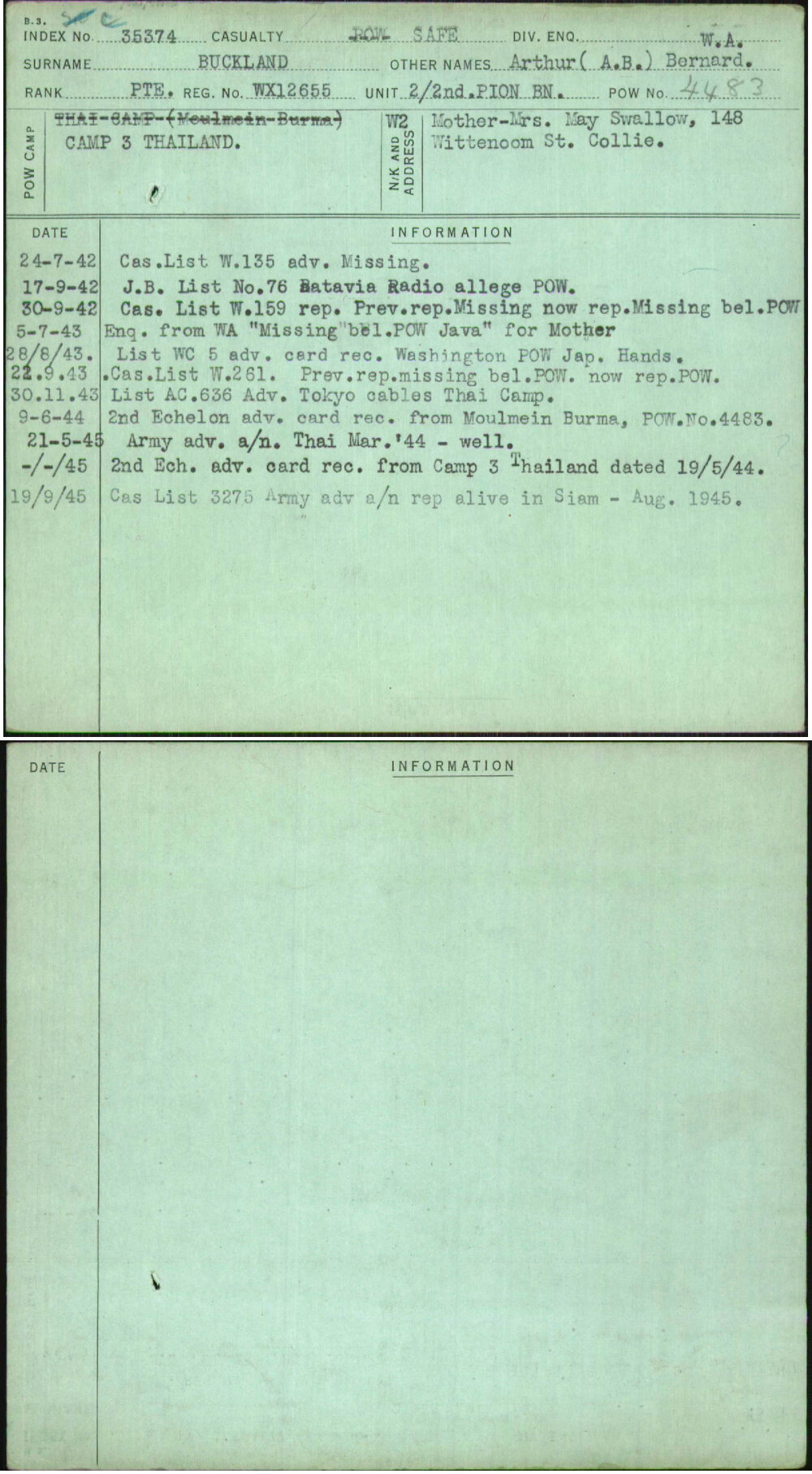 Buckland, Arthur (A B) Bernard, WX12655