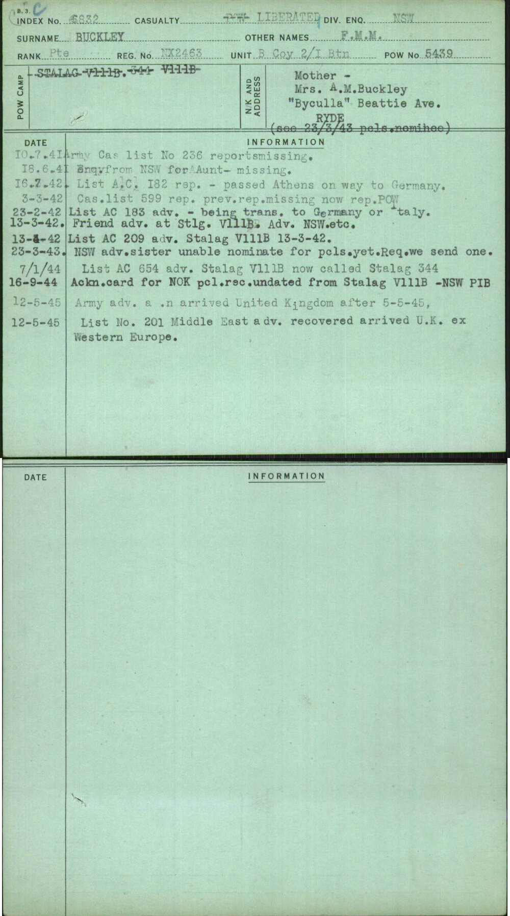 Buckley, F M M, NX2463