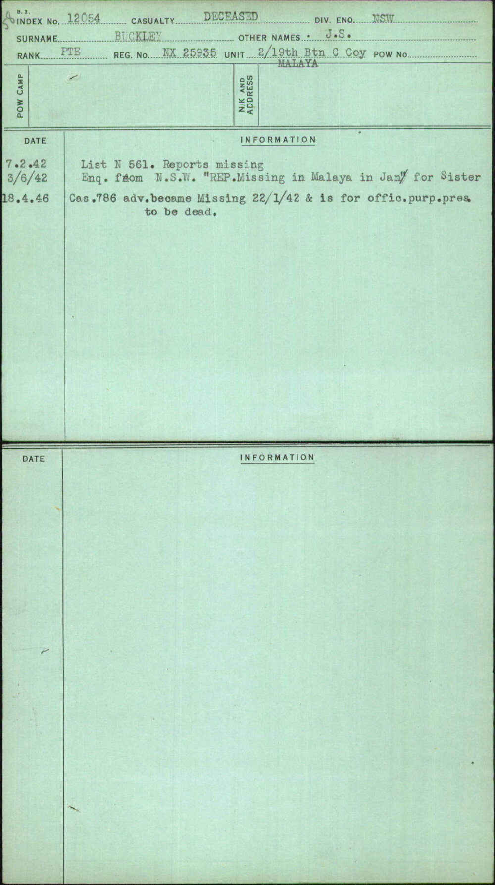 Buckley, J S, NX25935