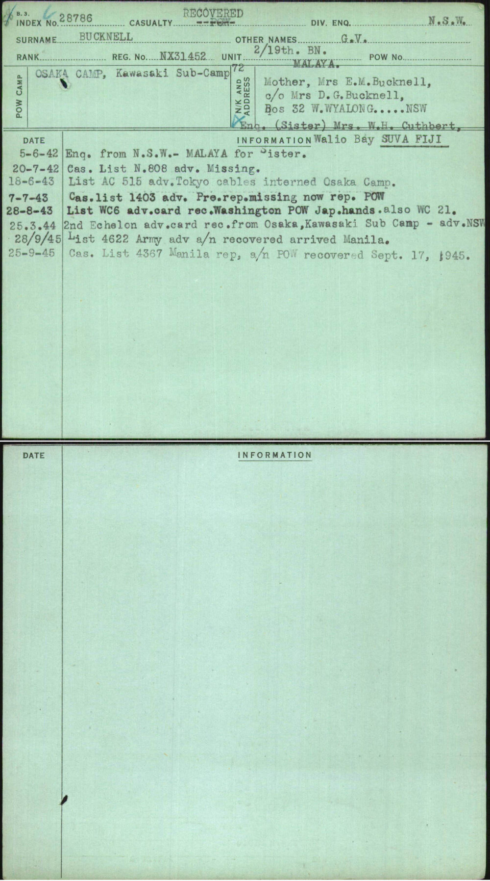Bucknell, G V, NX31452