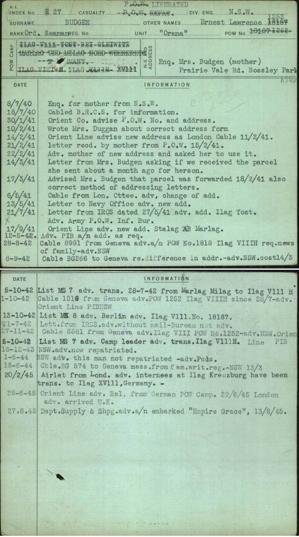 Budgen, Ernest Lawrence 1252, [No Service Number]