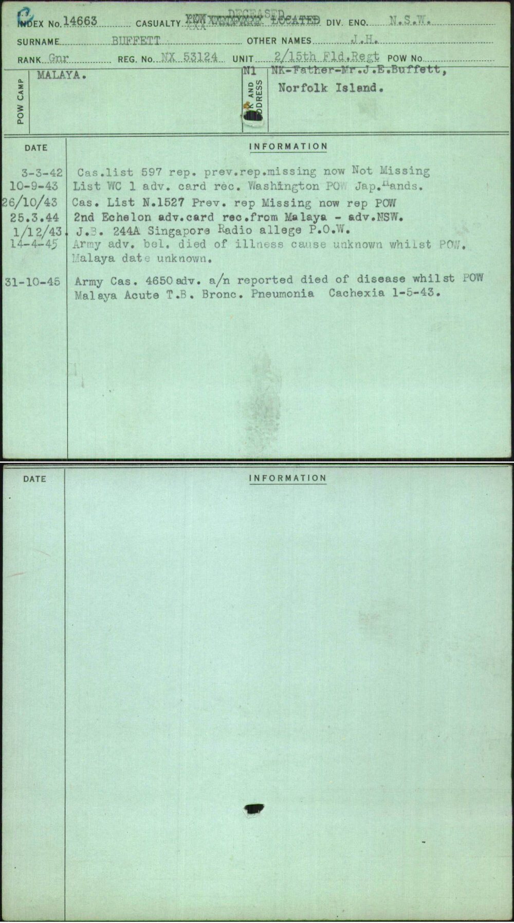 Buffett, J H, NX53124