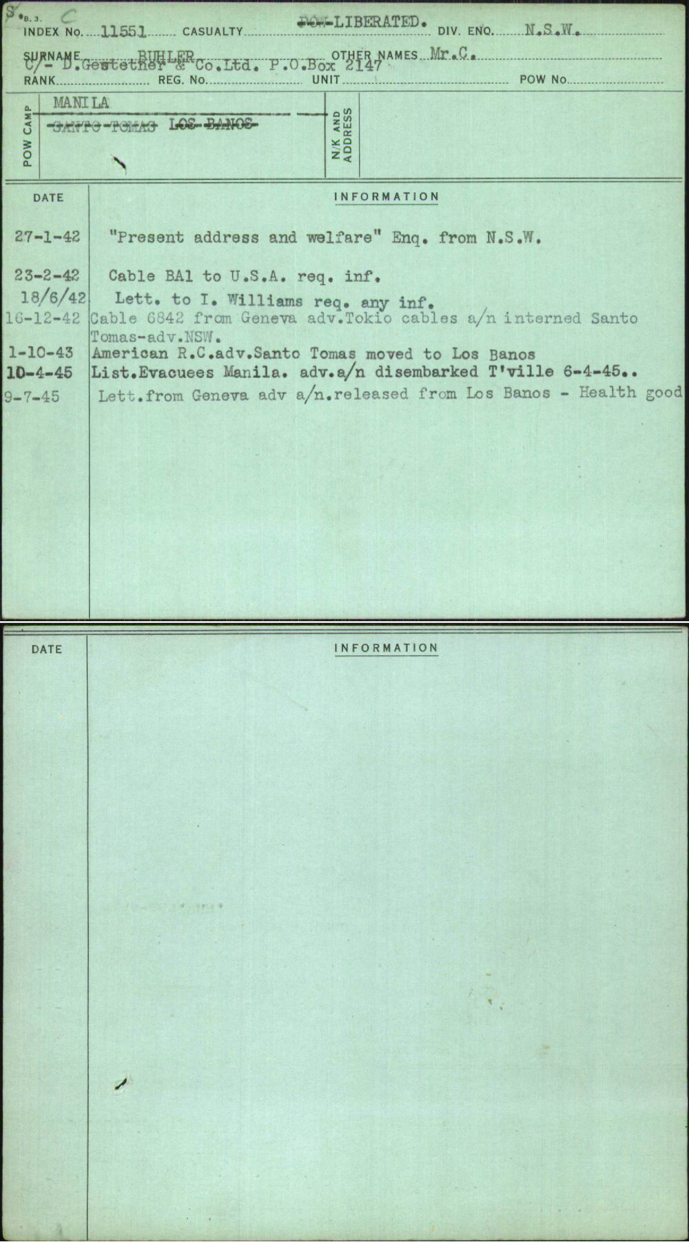 Buhler, Mr C, [No Service Number]