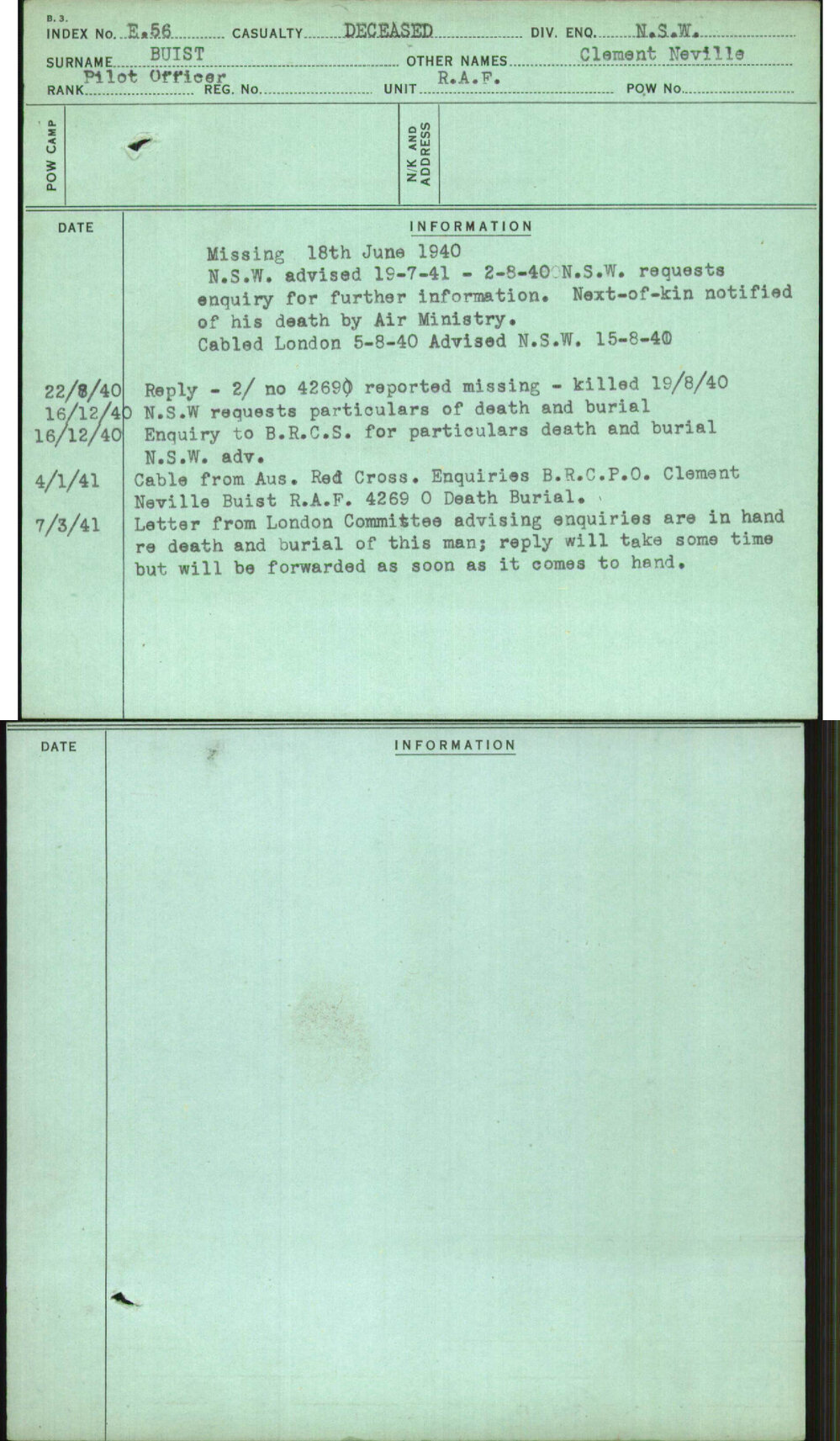 Buist, Clement Neville, [No Service Number]