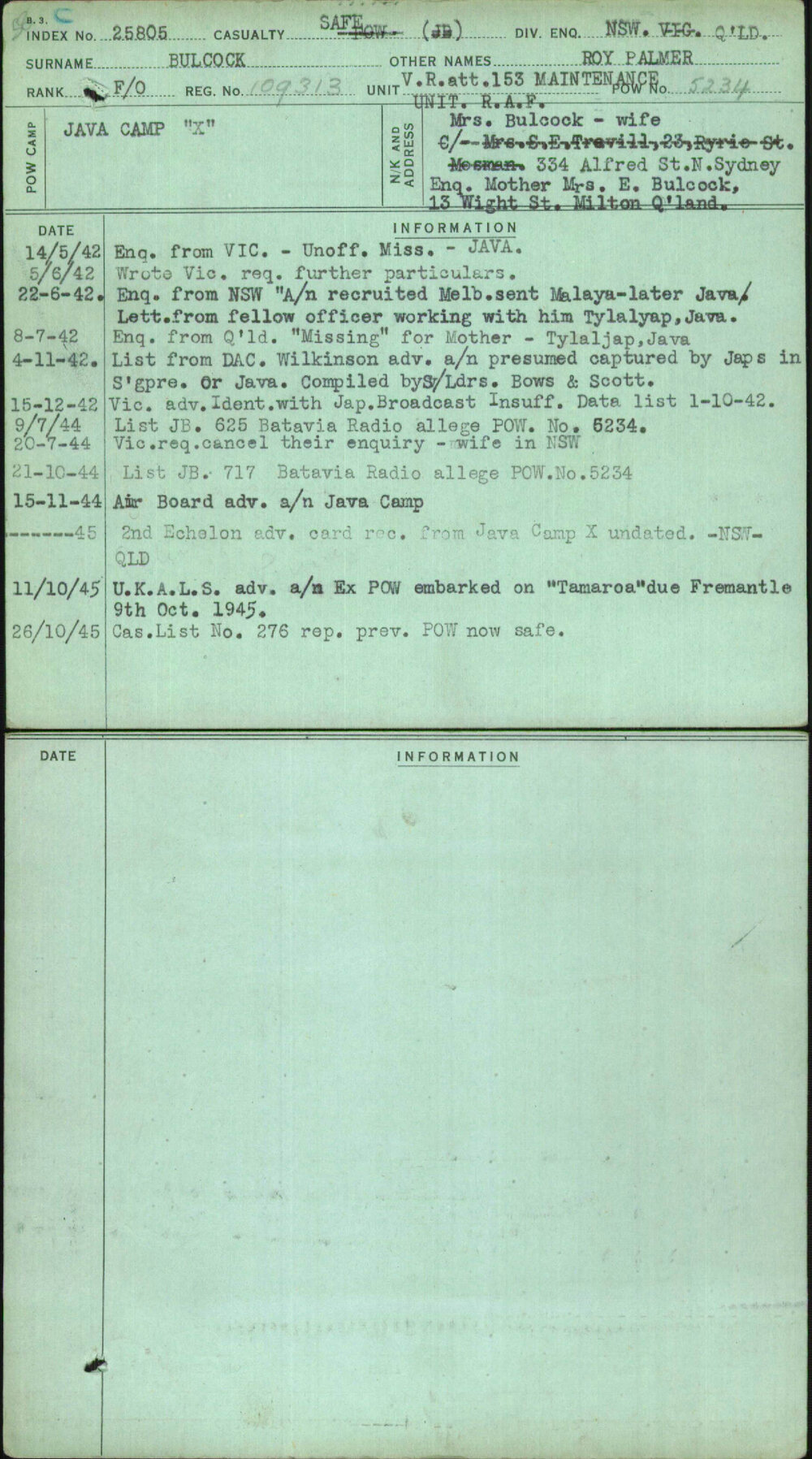 Bulcock, Roy Palmer, 109313