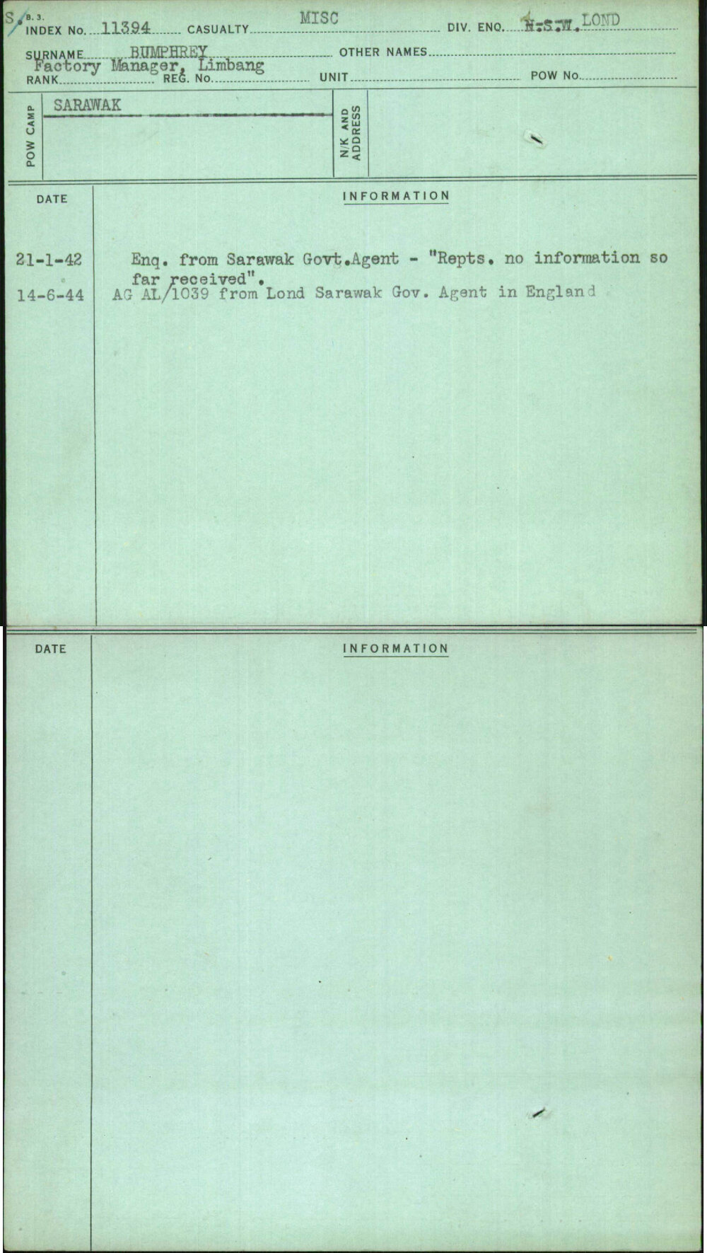 Bumphrey, [No Given Name], [No Service Number]