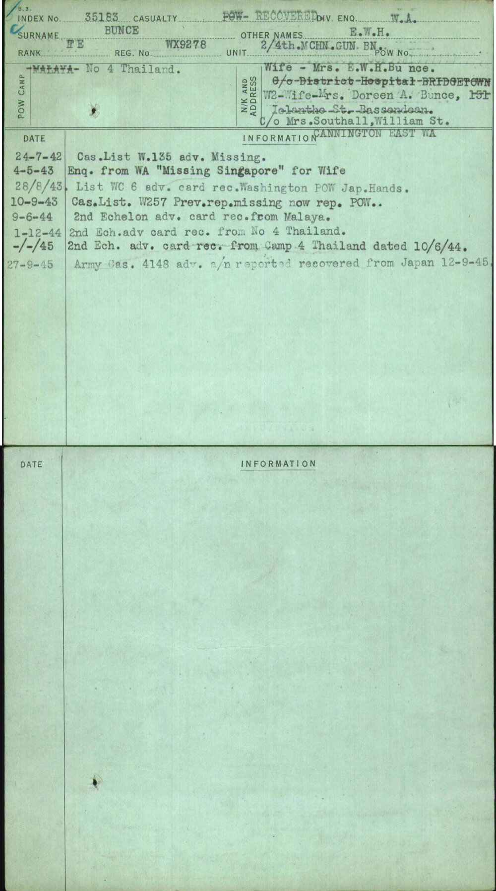 Bunce, E W H, WX9278