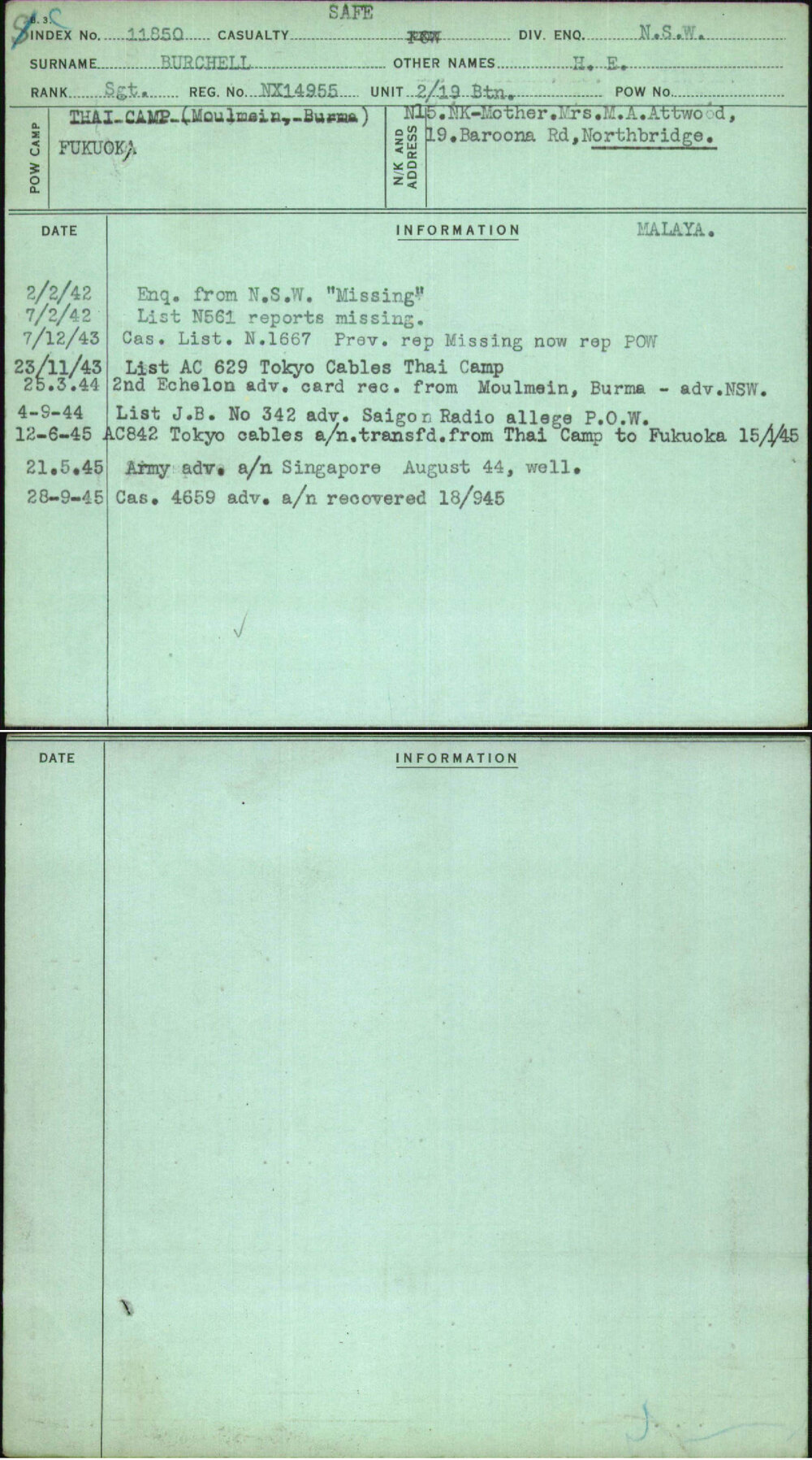 Burchell, H E, NX14955