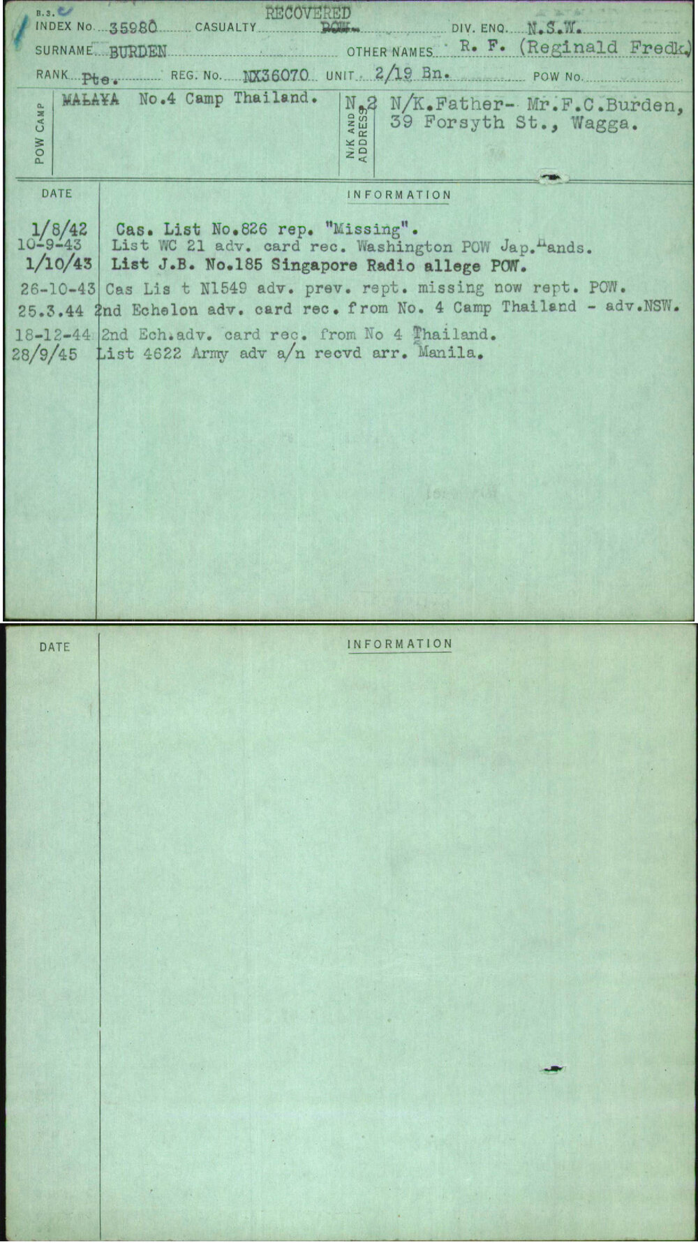 Burden, R F (Reginald Fredk), NX36070