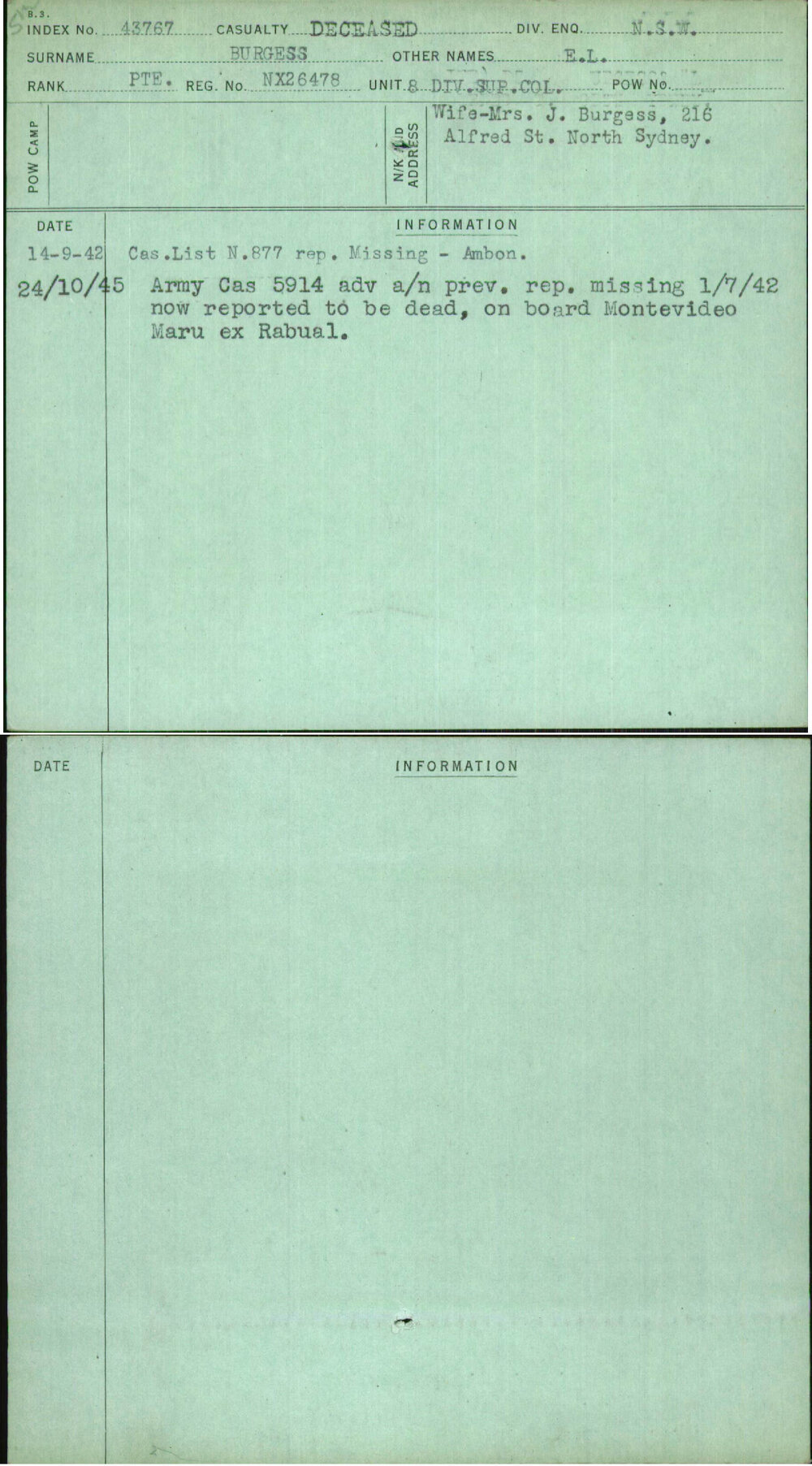 Burgess, E L, NX26478