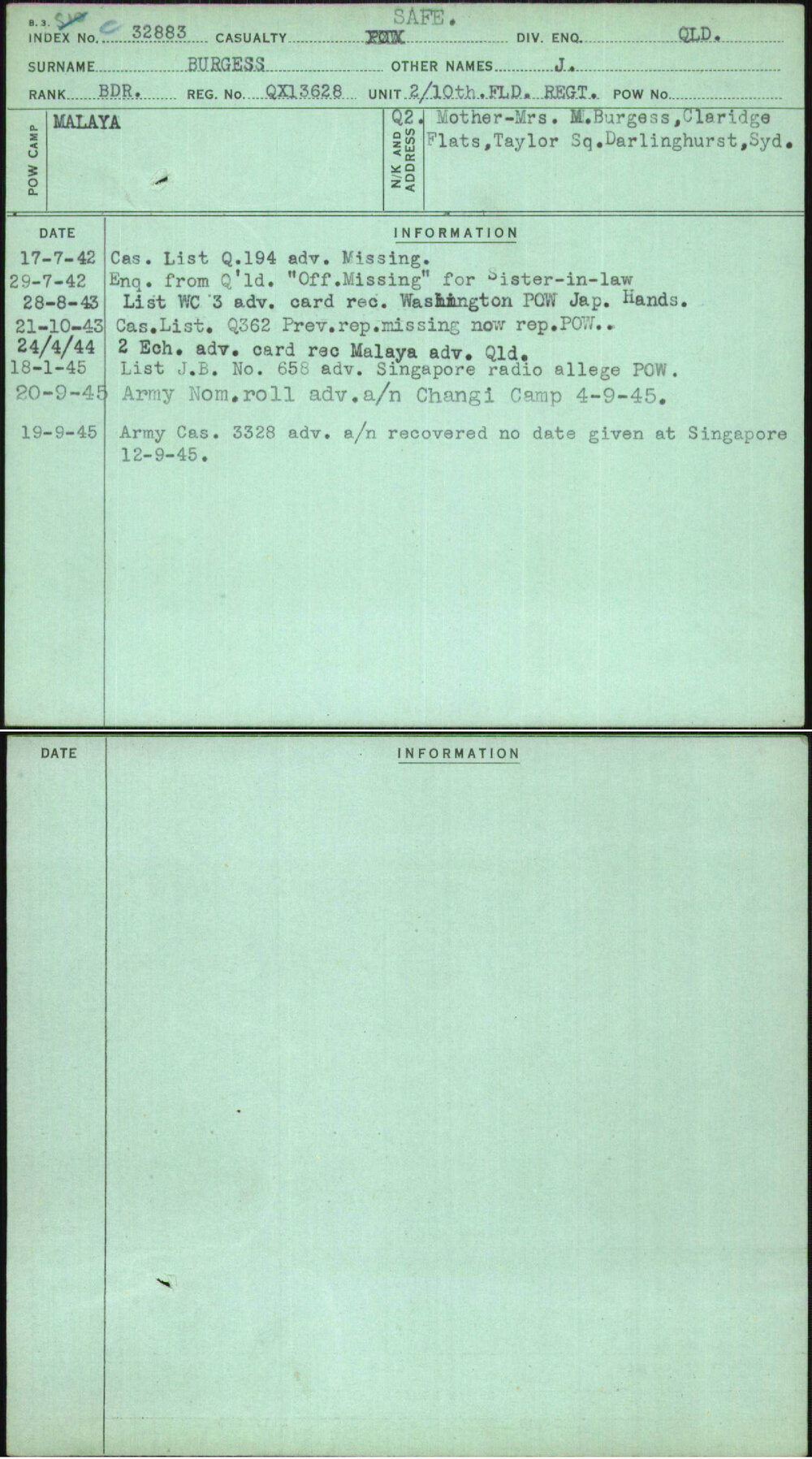 Burgess, J, QX13628