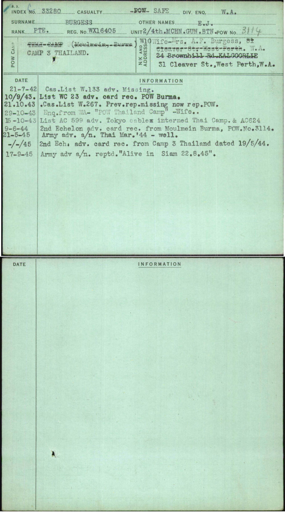 Burgess, E J, WX16405