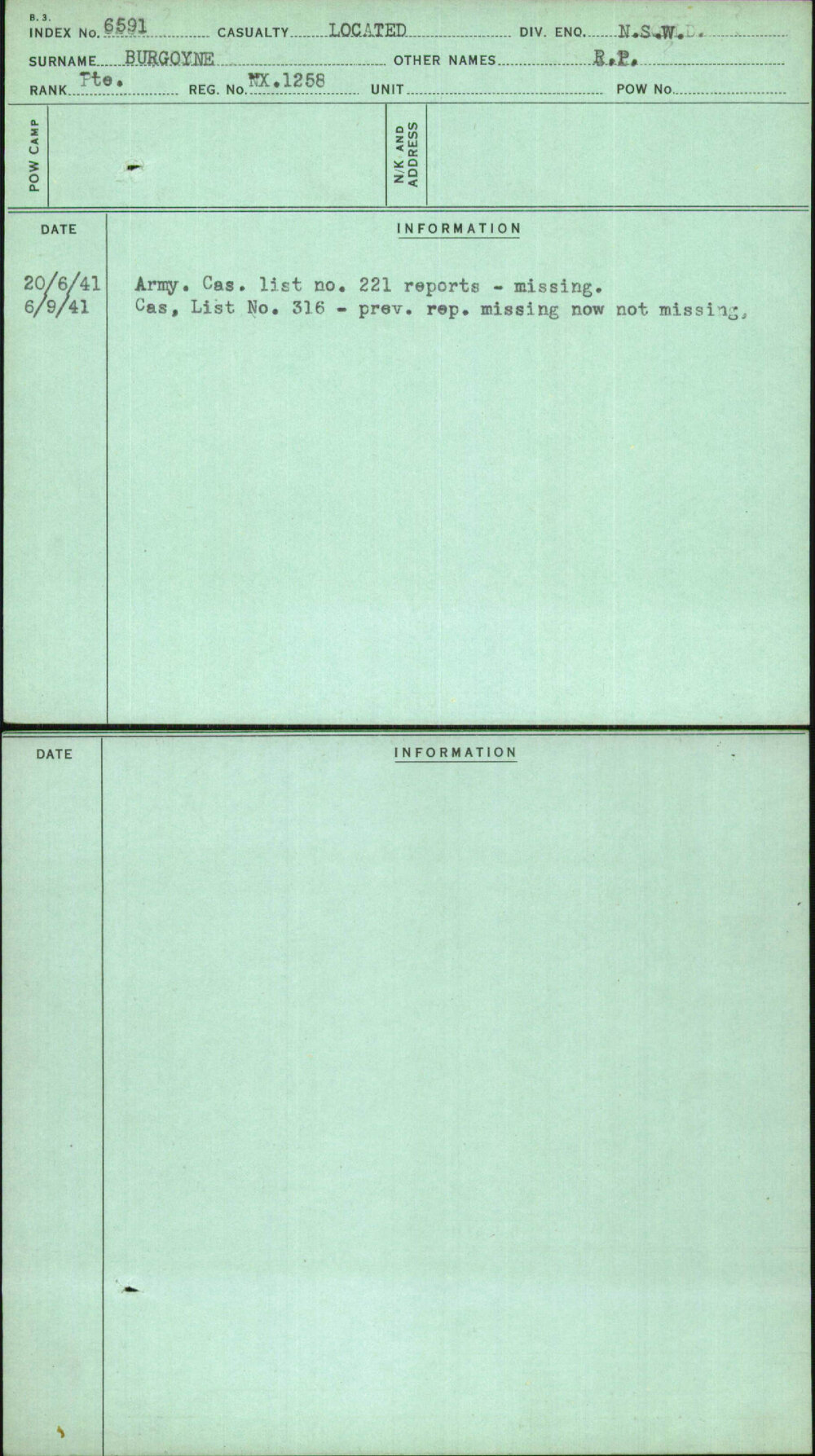 Burgoyne, R P, NX1258