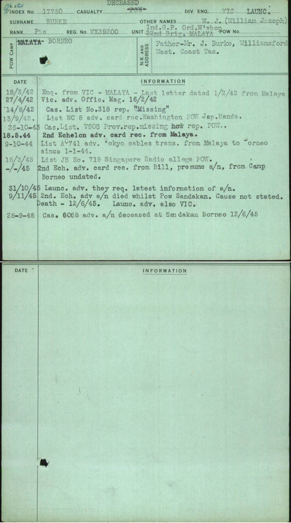 Burke, W J (William Joseph), VX39200