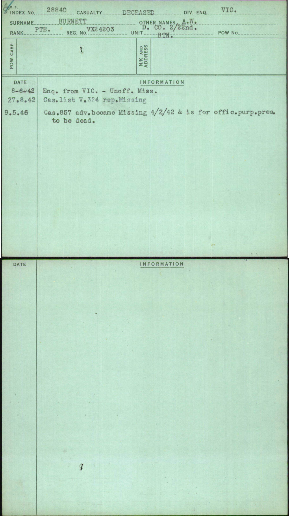 Burnett, A W, VX24203