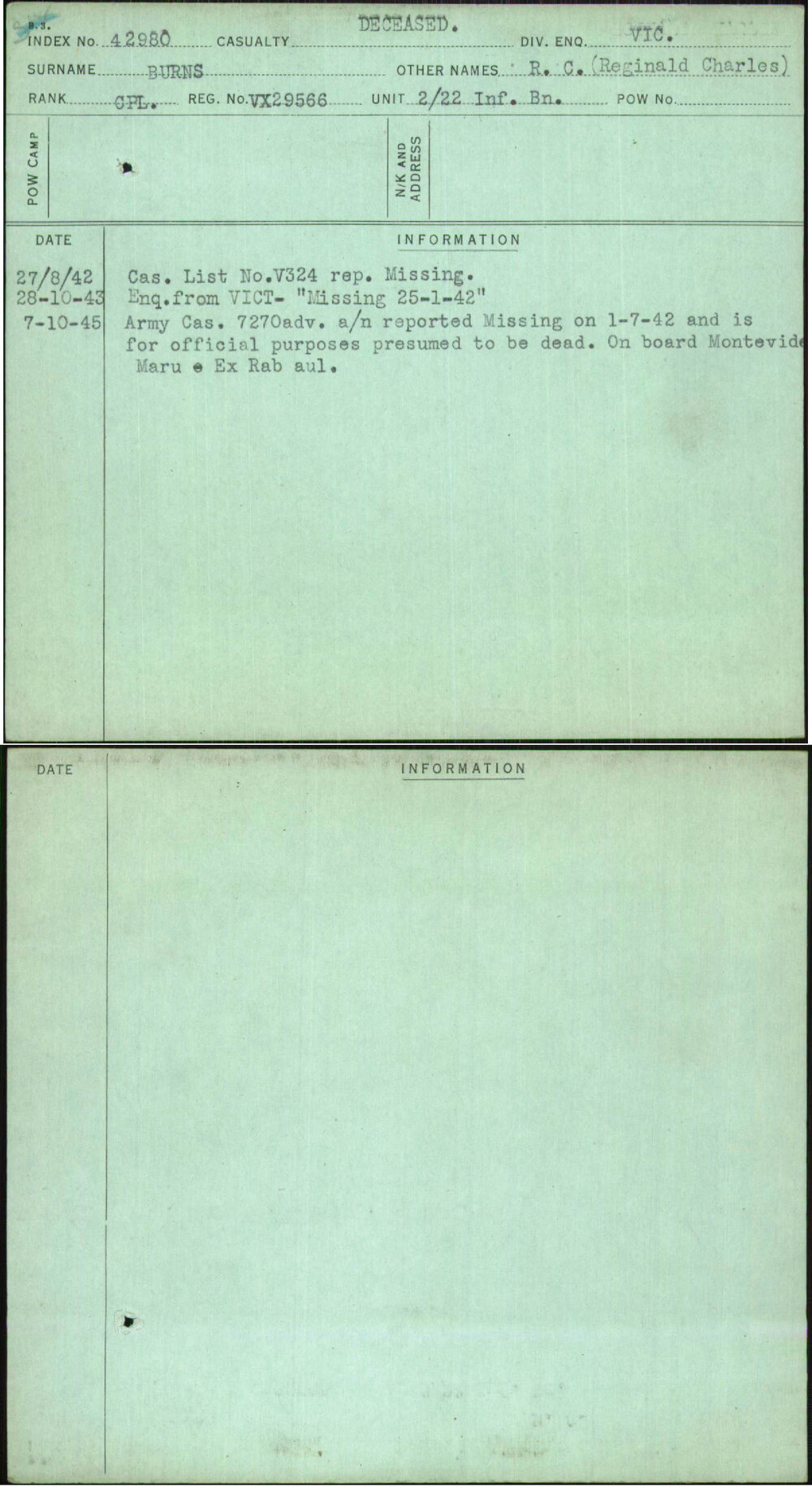 Burns, R C (Reginald Charles), VX29566
