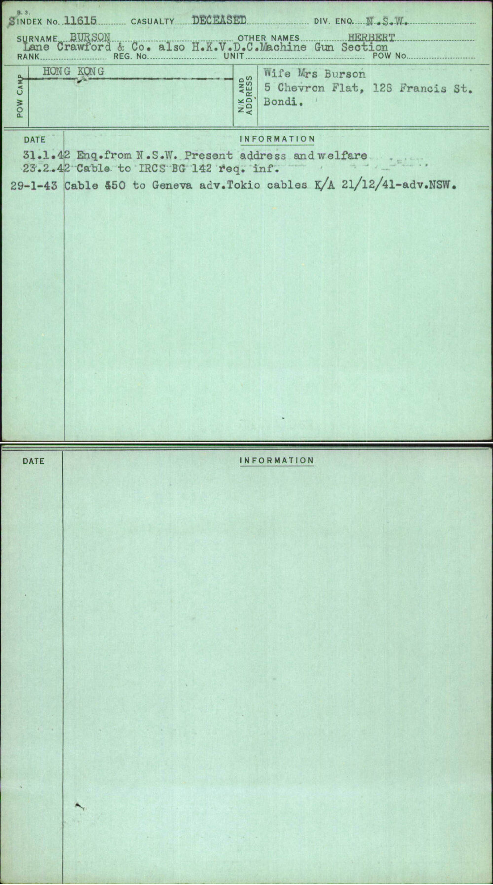 Burson, Herbert, [No Service Number]
