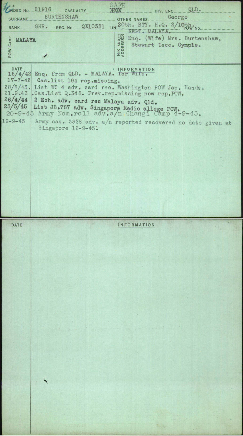 Burtenshaw, George, QX10331