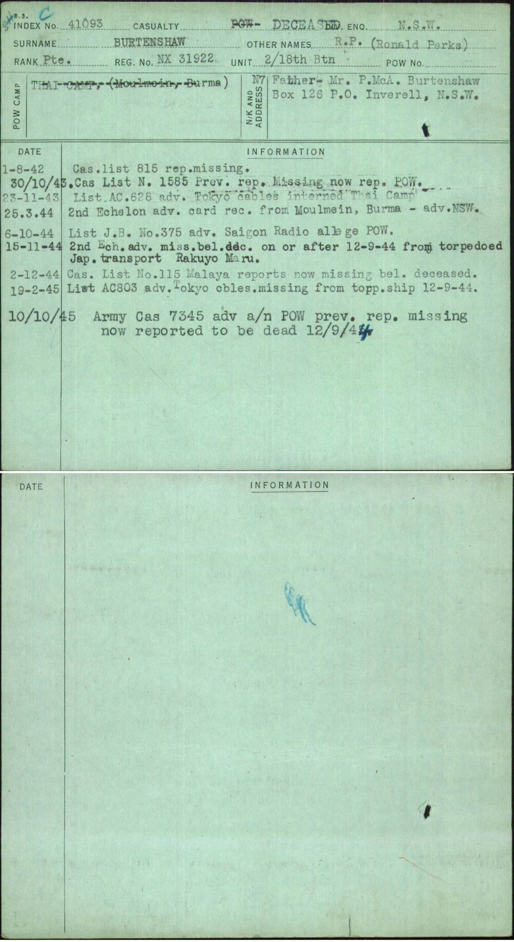 Burtenshaw, R P (Ronald Perks), NX31922