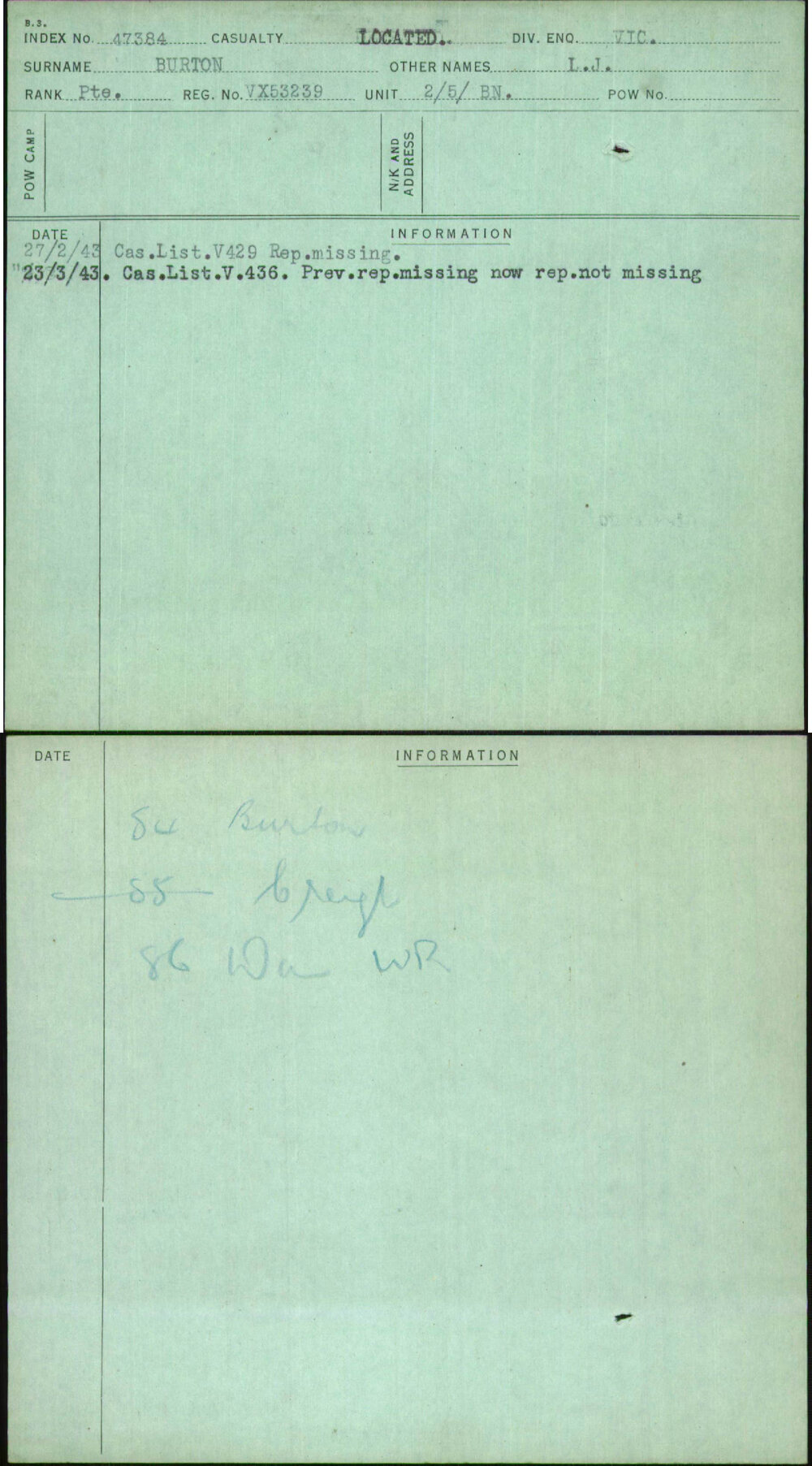 Burton, L J, VX53239