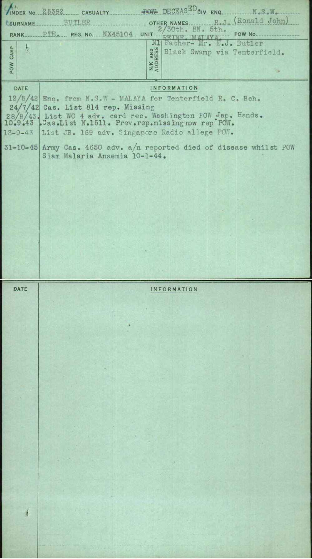 Butler, R J (Ronald John), NX45104