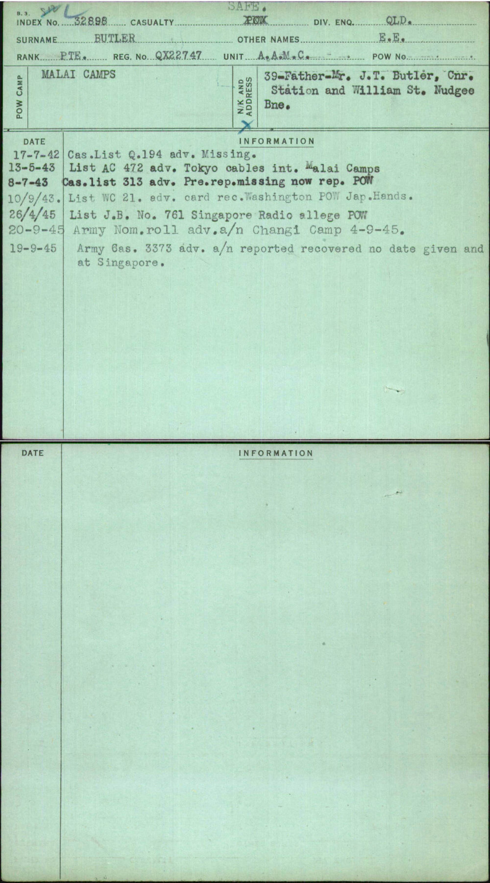 Butler, E E, QX22747