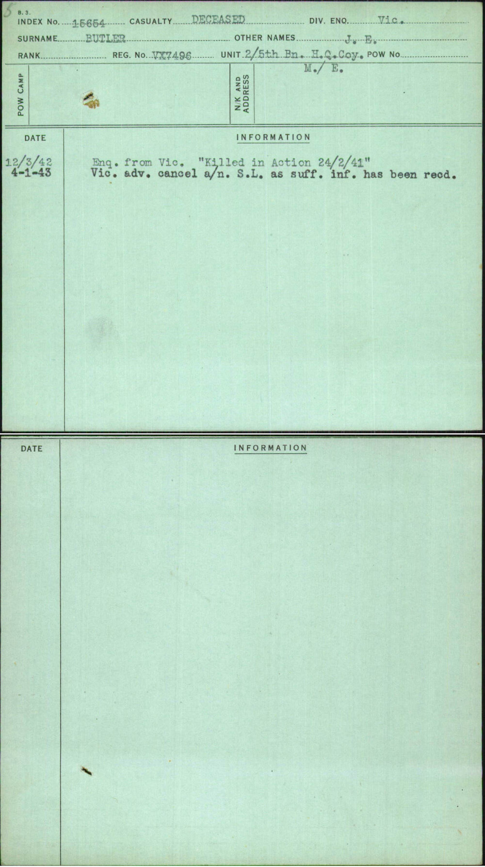 Butler, J E, VX7496