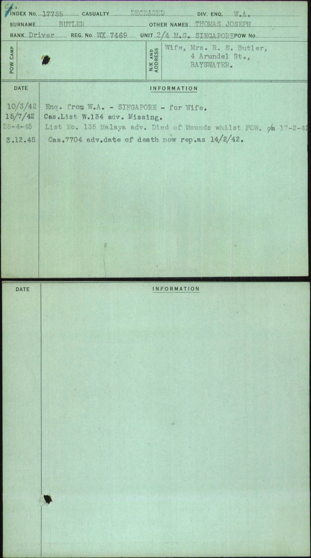Butler, Thomas Joseph, WX7469