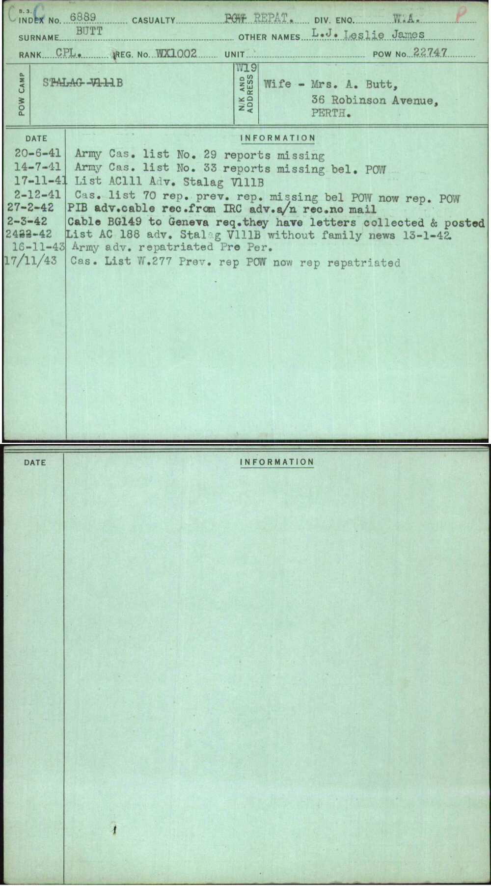 Butt, L J Leslie James, WX1002