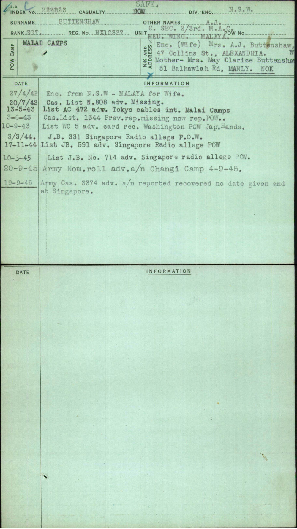 Buttenshaw, A J, NX10337